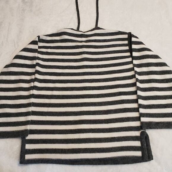 Women's White and Gray Striped Lace Up Sweater - Picture 6 of 7
